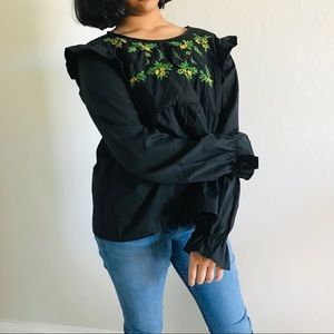 Black Long Sleeve top With Yellow Flowers